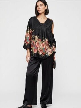 Feng Cheng New Silk Floral Asymmetric Cape Poncho